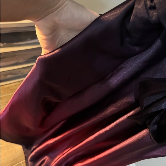 SLNY Black, Purple and Red ombré Pleated Tiered Gown - Picture 7 of 13